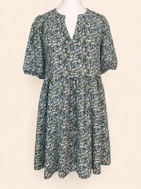 Marine Layer • Floral Cotton Puff Sleeve Tiered Mini Dress • Size S